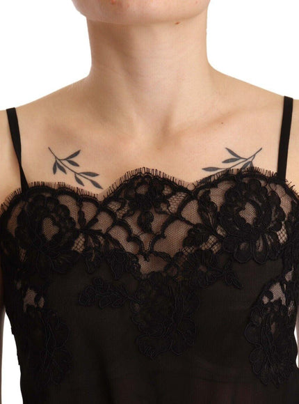 Dolce & Gabbana Black Silk Romper Lace Trim Sleepwear Lingerie - Ellie Belle