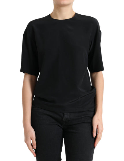 Dolce & Gabbana Black Silk Round Neck Short Sleeve Blouse Top - Ellie Belle
