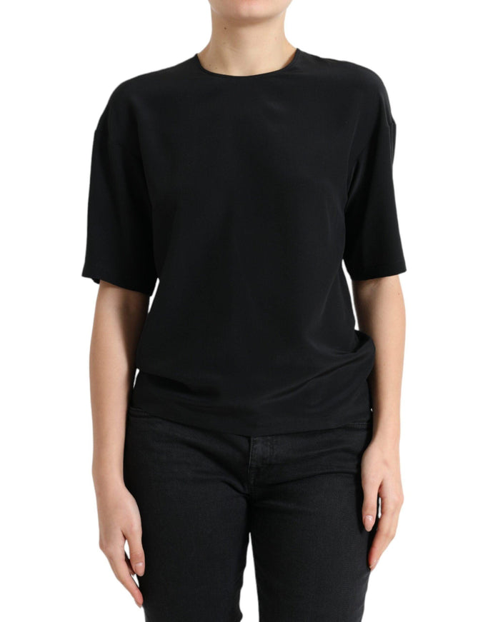 Dolce & Gabbana Black Silk Round Neck Short Sleeve Blouse Top - Ellie Belle