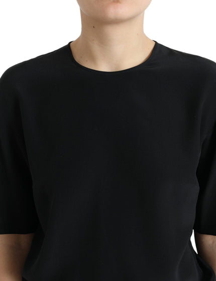 Dolce & Gabbana Black Silk Round Neck Short Sleeve Blouse Top - Ellie Belle