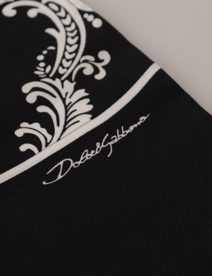 Dolce & Gabbana Black Silk Royal Crown Print Logo Shawl Fringe Scarf - Ellie Belle