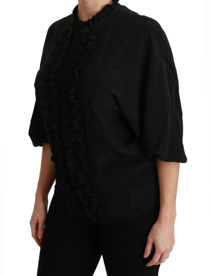 Dolce & Gabbana Black Silk Shirt Ruffled Top Blouse - Ellie Belle