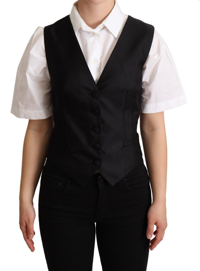 Dolce & Gabbana Black Silk Sleeveless Waistcoat Vest - Ellie Belle