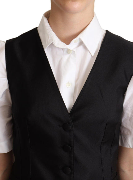 Dolce & Gabbana Black Silk Sleeveless Waistcoat Vest - Ellie Belle