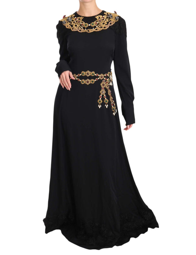 Dolce & Gabbana Black Silk Stretch Gold Crystal Dress - Ellie Belle