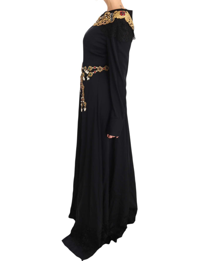 Dolce & Gabbana Black Silk Stretch Gold Crystal Dress - Ellie Belle