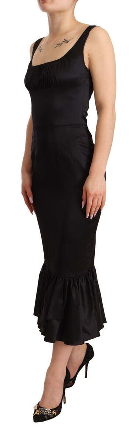 Dolce & Gabbana Black Silk Stretch Sheath Mermaid Midi Dress - Ellie Belle