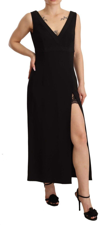 Dolce & Gabbana Black Silk Stretch Side Slit Sheath Midi Dress - Ellie Belle