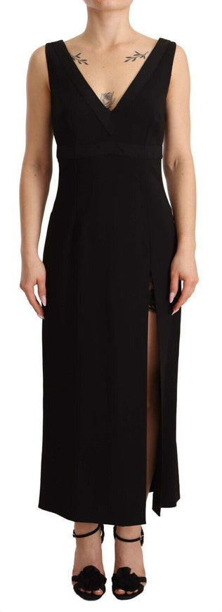 Dolce & Gabbana Black Silk Stretch Side Slit Sheath Midi Dress - Ellie Belle