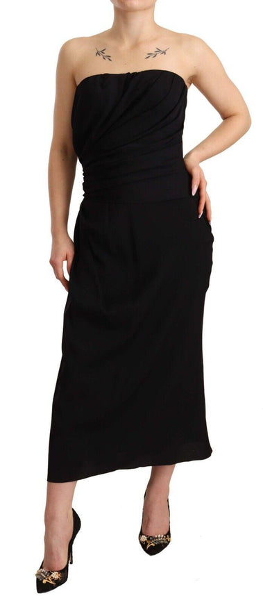 Dolce & Gabbana Black Silk Stretch Strapless Sheath Midi Dress - Ellie Belle