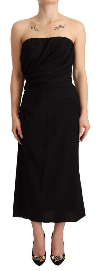 Dolce & Gabbana Black Silk Stretch Strapless Sheath Midi Dress - Ellie Belle