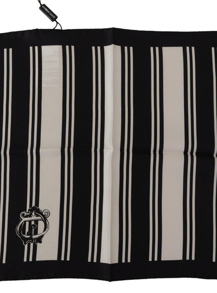 Dolce & Gabbana Black Silk Striped DG Logo Print Square Handkerchief Scarf - Ellie Belle