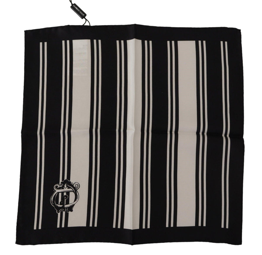 Dolce & Gabbana Black Silk Striped DG Logo Print Square Handkerchief Scarf - Ellie Belle