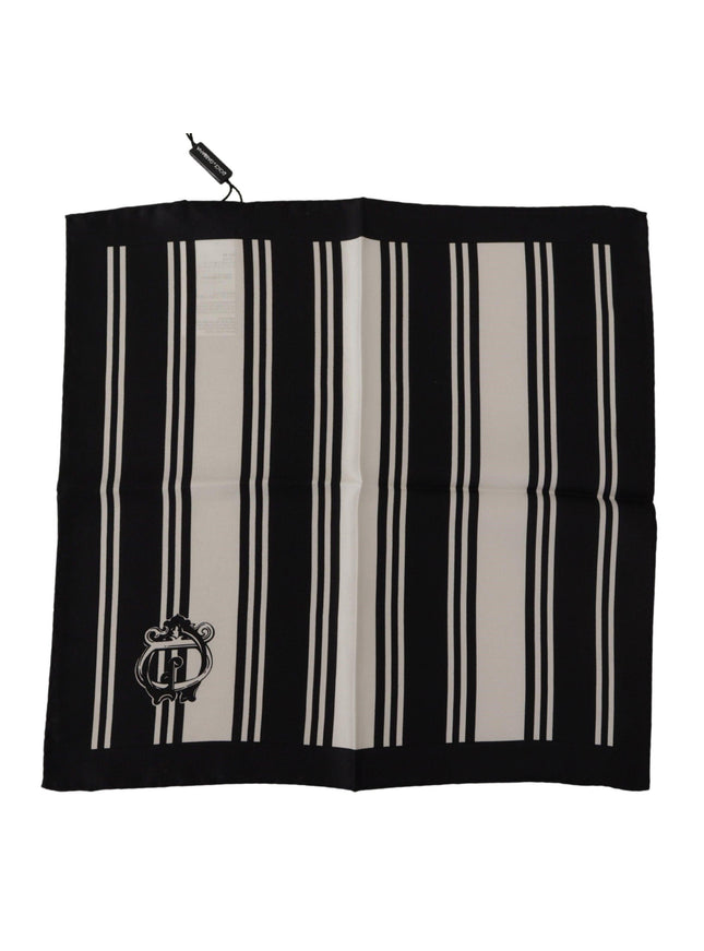 Dolce & Gabbana Black Silk Striped DG Logo Print Square Handkerchief Scarf - Ellie Belle