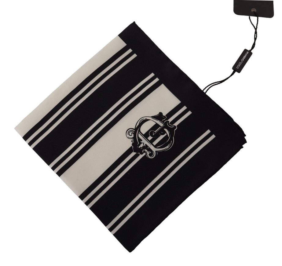 Dolce & Gabbana Black Silk Striped DG Logo Print Square Handkerchief Scarf - Ellie Belle