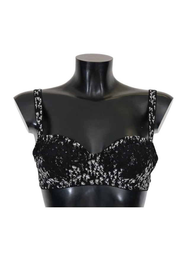 Dolce & Gabbana Black Silk White Lace Stretch Underwear Bra - Ellie Belle