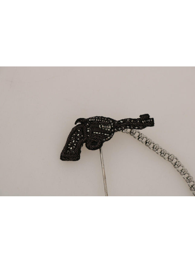 Dolce & Gabbana Black Silver Brass Copper Revolver Gun Lapel Pin - Ellie Belle