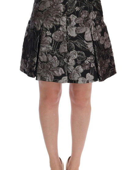 Dolce & Gabbana Black Silver Brocade Floral Skirt - Ellie Belle