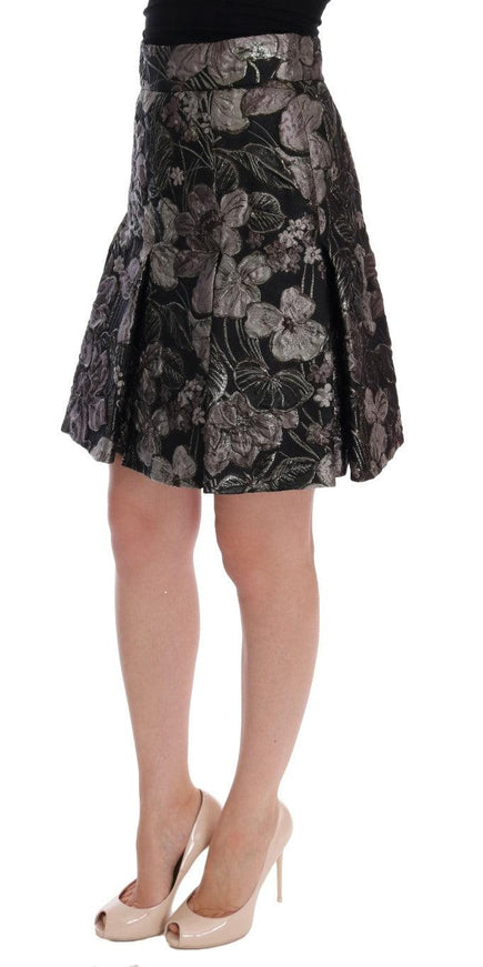 Dolce & Gabbana Black Silver Brocade Floral Skirt