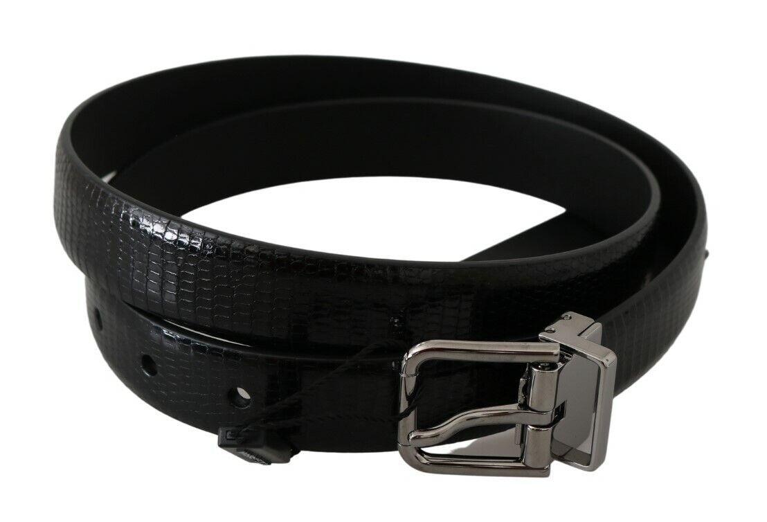 Dolce & Gabbana Black Silver Buckle Waist Lizard Skin Belt - Ellie Belle