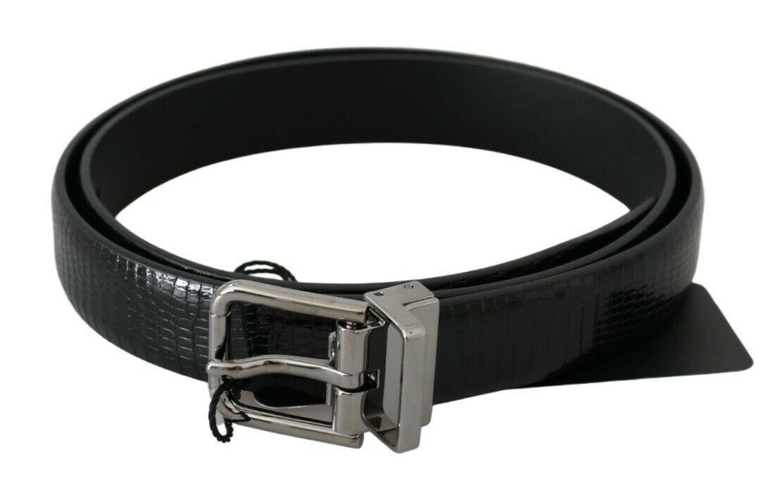 Dolce & Gabbana Black Silver Buckle Waist Lizard Skin Belt - Ellie Belle