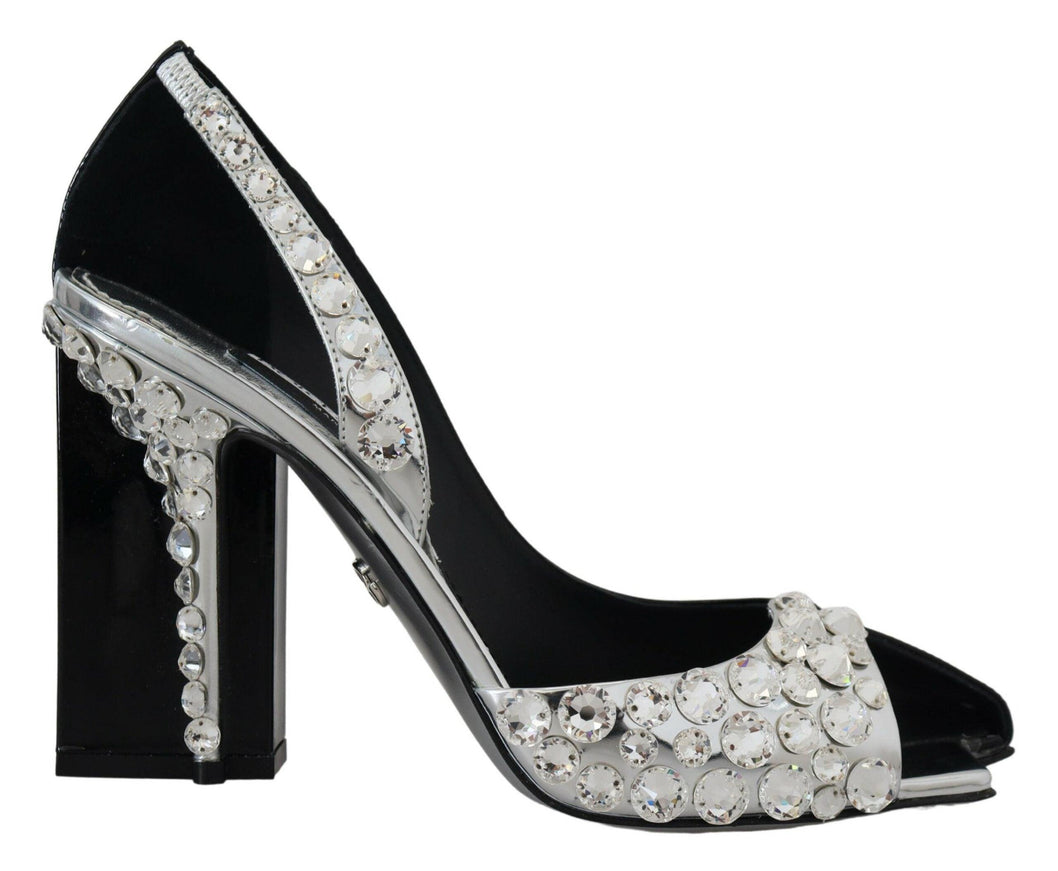 Dolce & Gabbana Black Silver Crystal Double Design High Heels Shoes - Ellie Belle