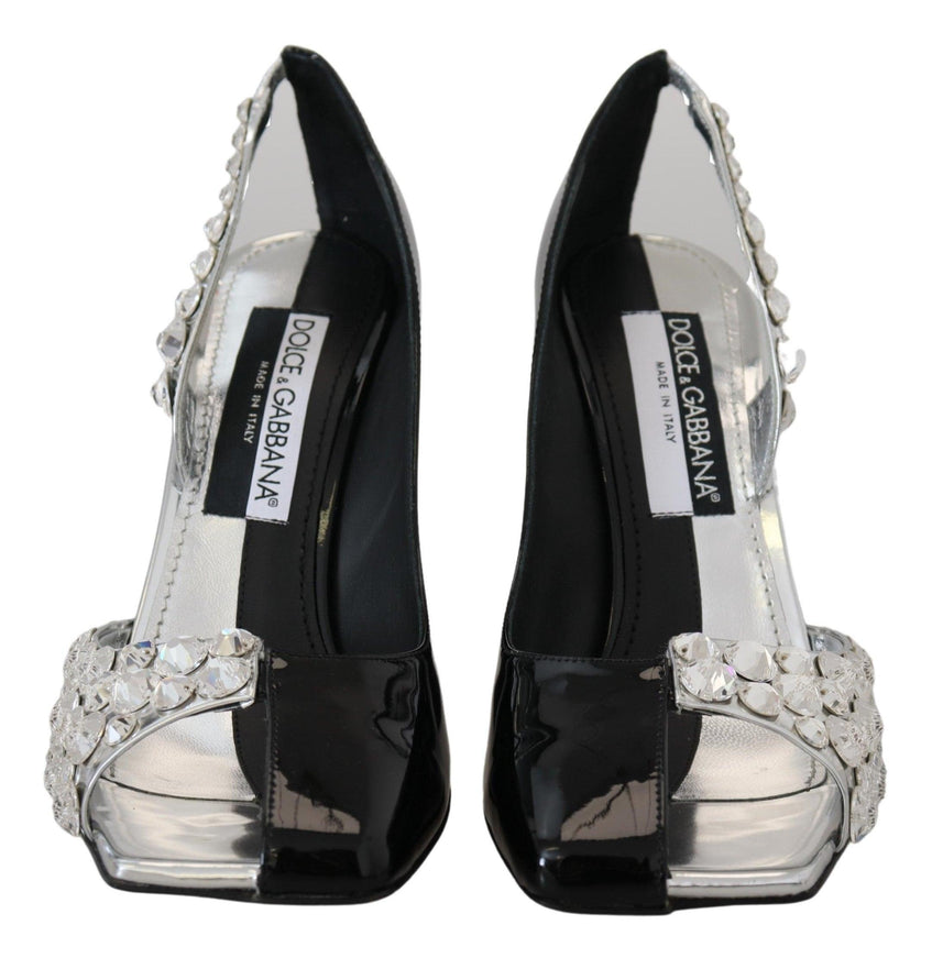 Dolce & Gabbana Black Silver Crystal Double Design High Heels Shoes - Ellie Belle