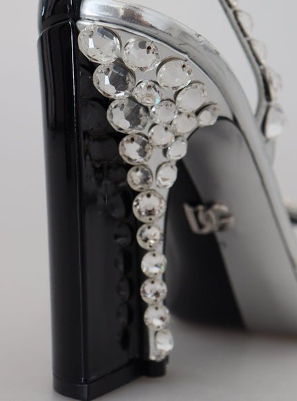 Dolce & Gabbana Black Silver Crystal Double Design High Heels Shoes - Ellie Belle