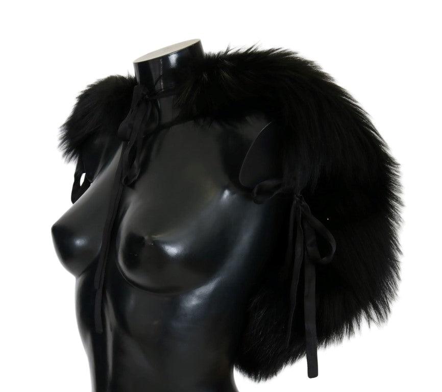 Dolce & Gabbana Black Silver Fox Fur Scarf - Ellie Belle