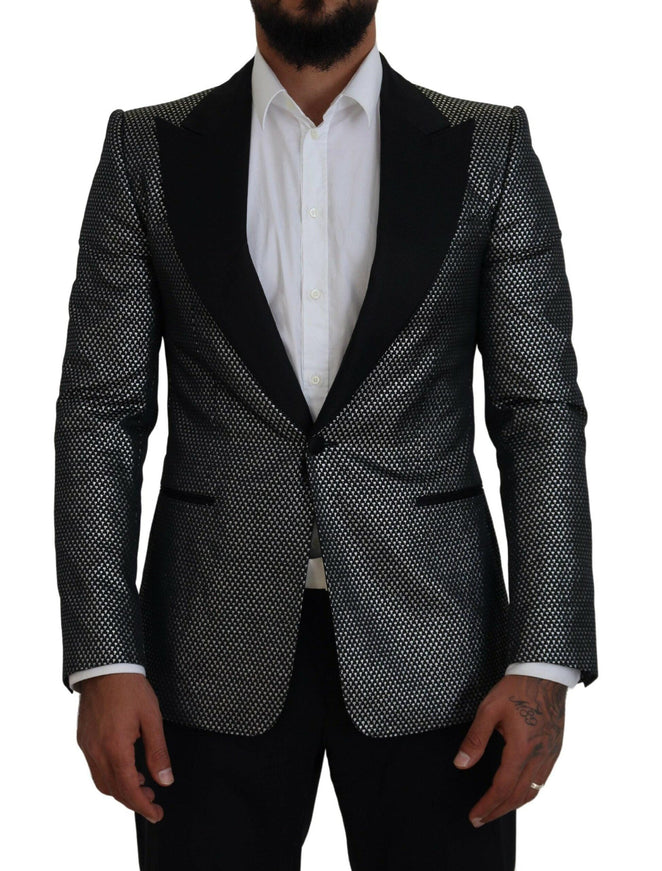 Dolce & Gabbana Black Silver Jacquard Slim Fit Jacket Blazer - Ellie Belle