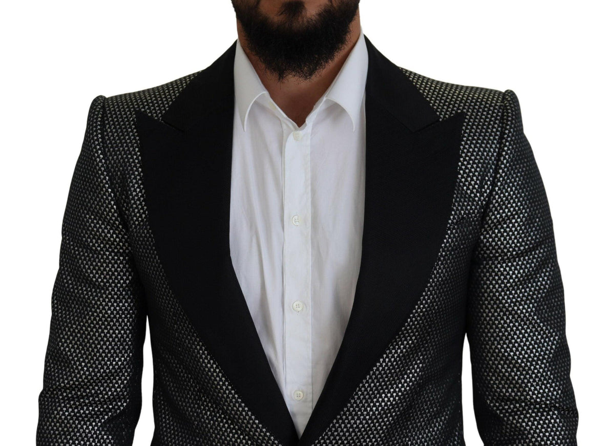 Dolce & Gabbana Black Silver Jacquard Slim Fit Jacket Blazer - Ellie Belle