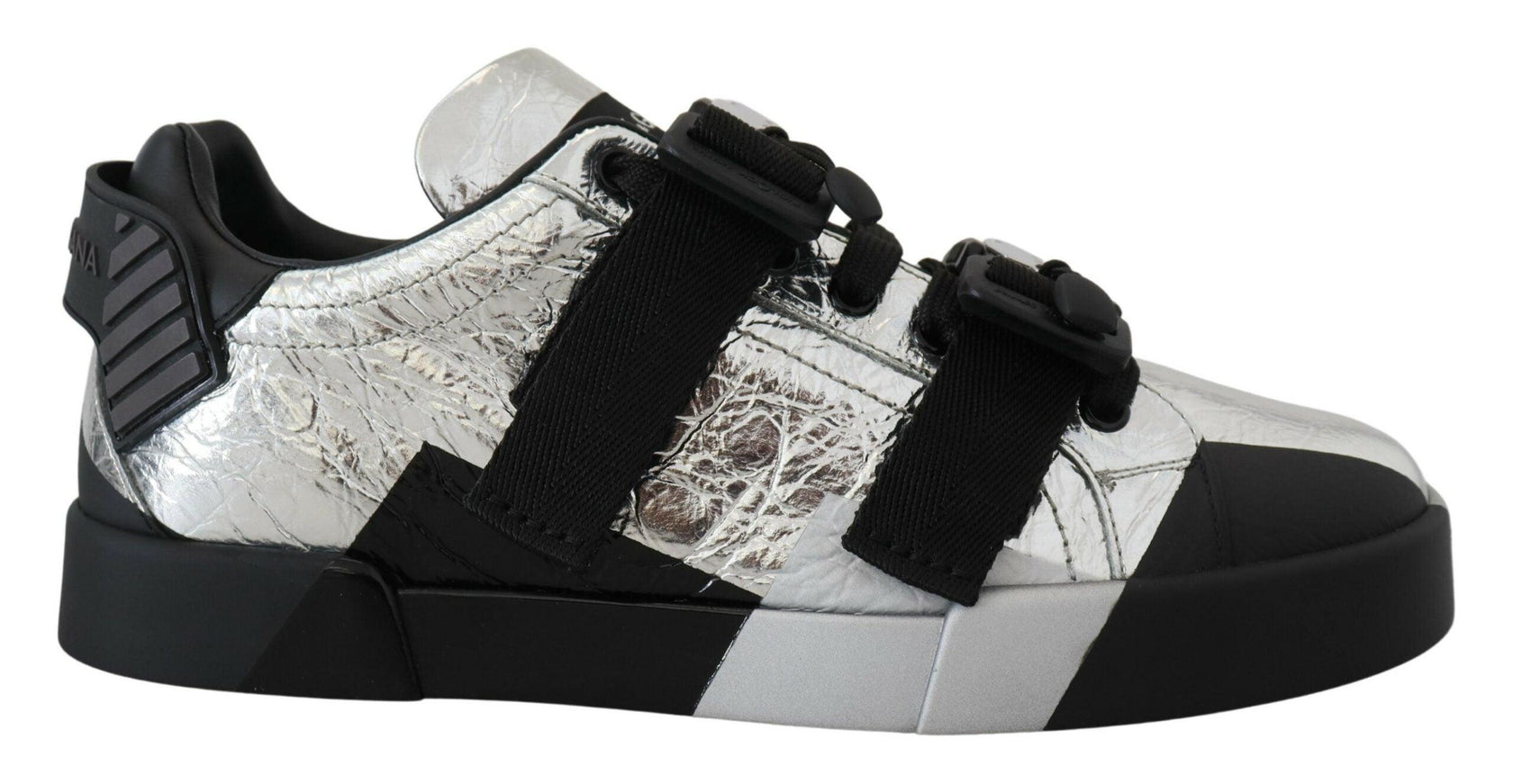 Dolce & Gabbana Black Silver Leather Low Top Sneakers Casual Shoes - Ellie Belle