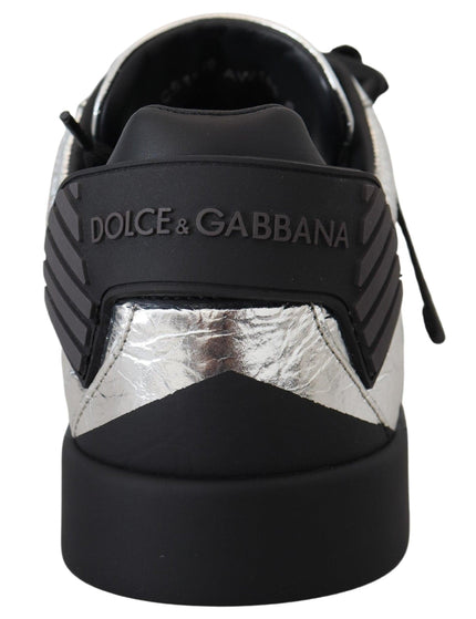Dolce & Gabbana Black Silver Leather Low Top Sneakers Casual Shoes - Ellie Belle