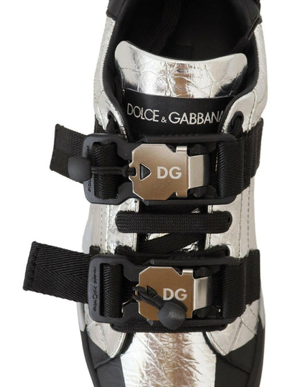 Dolce & Gabbana Black Silver Leather Low Top Sneakers Casual Shoes - Ellie Belle