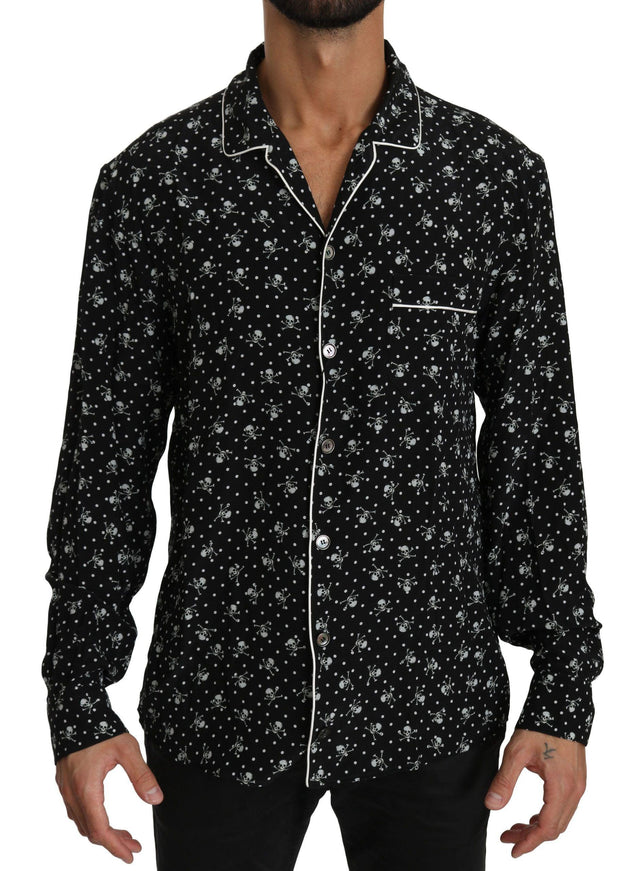 Dolce & Gabbana Black Skull Print Silk Sleepwear Shirt - Ellie Belle