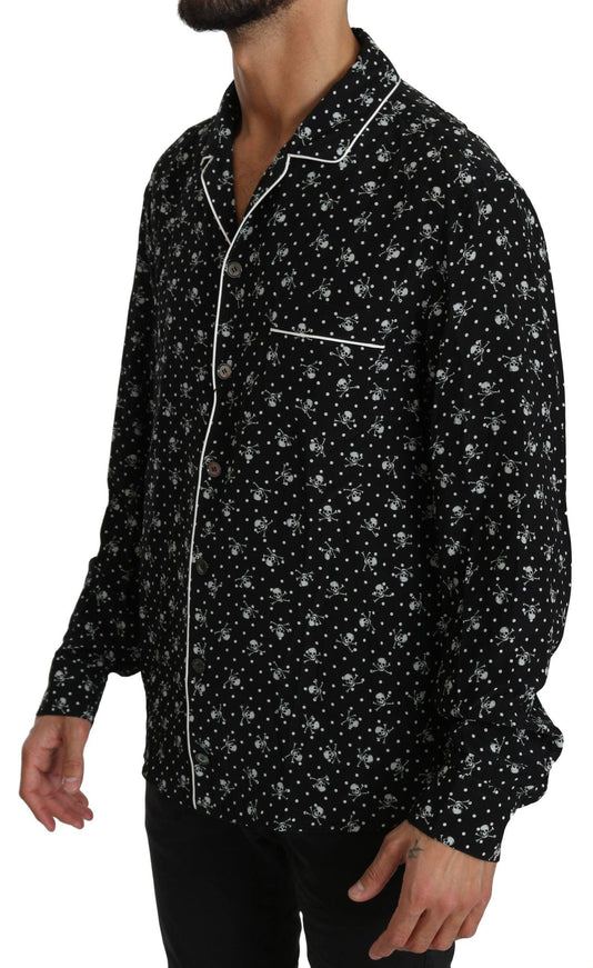 Dolce & Gabbana Black Skull Print Silk Sleepwear Shirt - Ellie Belle