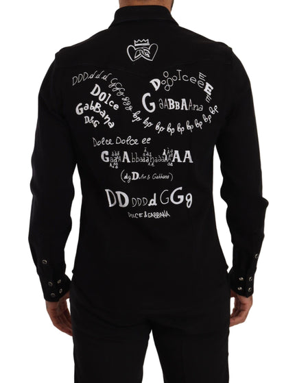 Dolce & Gabbana Black Slim Cotton Denim Stretch Shirt - Ellie Belle