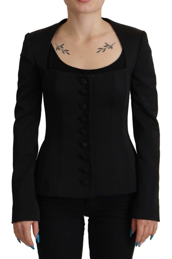 Dolce & Gabbana Black Slim Fit Long Sleeves Snap Jacket - Ellie Belle