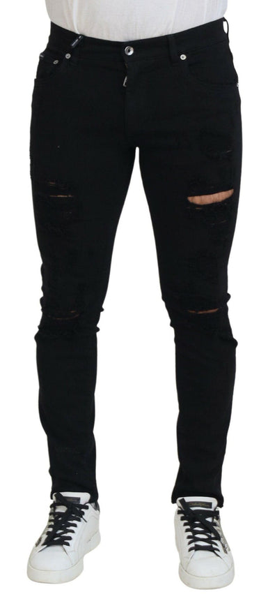 Dolce & Gabbana Black Slim Fit Tattered Denim Cotton Jeans - Ellie Belle