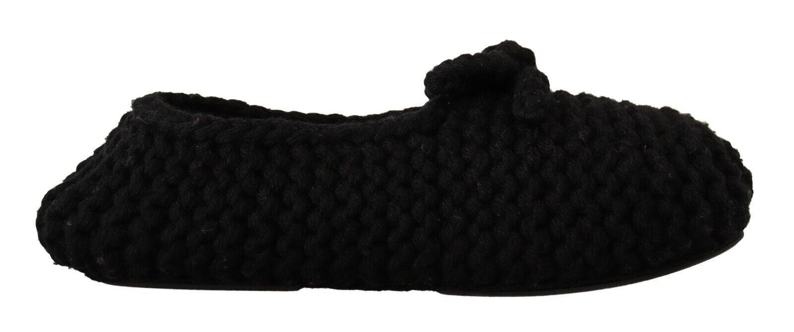 Dolce & Gabbana Black Slip On Ballerina Flats Wool Knit Shoes - Ellie Belle