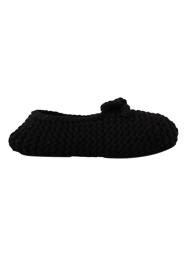 Dolce & Gabbana Black Slip On Ballerina Flats Wool Knit Shoes - Ellie Belle