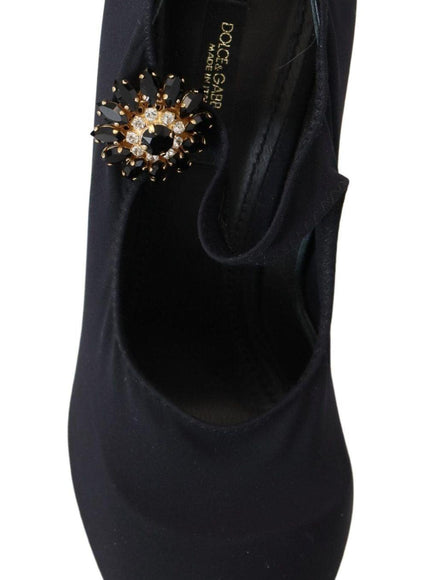 Dolce & Gabbana Black Socks Stretch Crystal Pumps Shoes