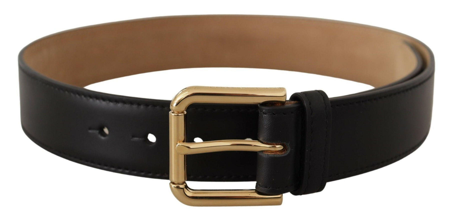 Dolce & Gabbana Black Solid Leather Classic Gold Waist Buckle Belt - Ellie Belle