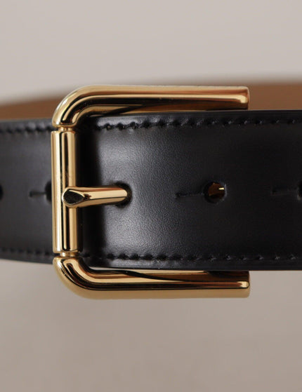 Dolce & Gabbana Black Solid Leather Classic Gold Waist Buckle Belt - Ellie Belle