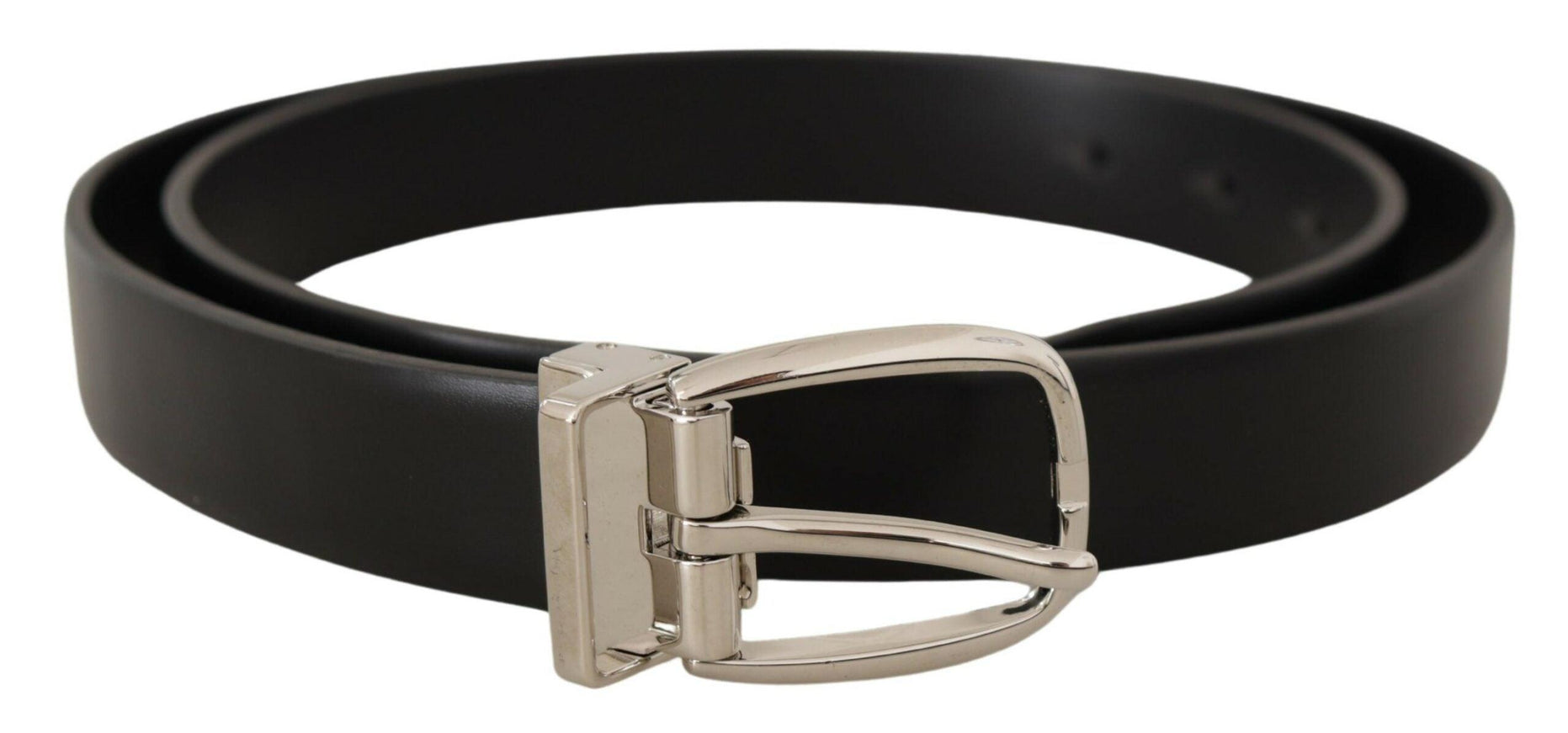 Dolce & Gabbana Black Solid Leather Silver Tone Metal Buckle Belt - Ellie Belle