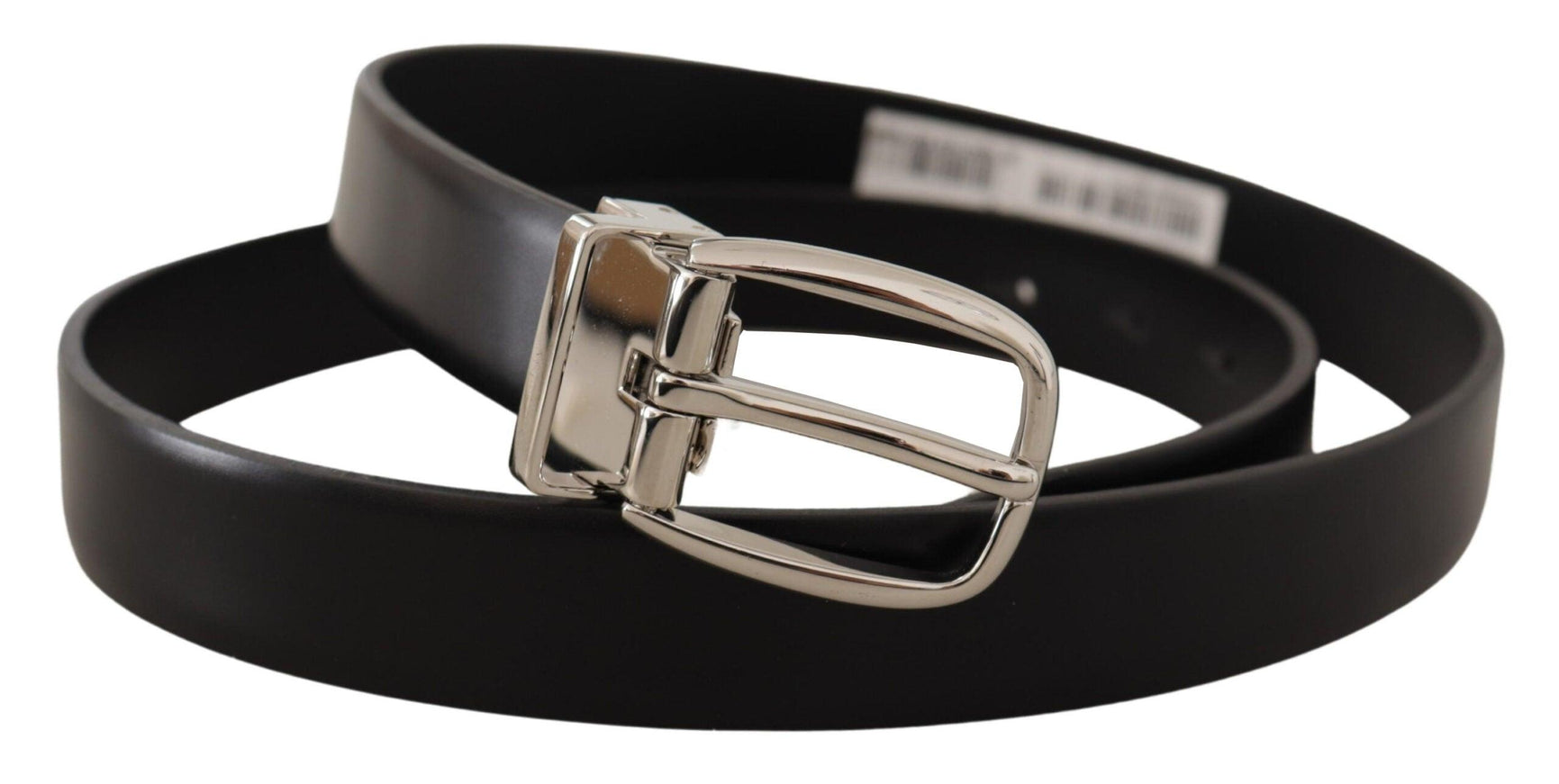 Dolce & Gabbana Black Solid Leather Silver Tone Metal Buckle Belt - Ellie Belle