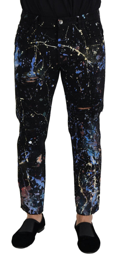 Dolce & Gabbana Black Cotton Color Splash Print Denim Jeans - Ellie Belle