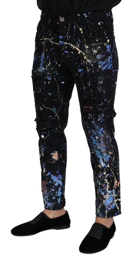 Dolce & Gabbana Black Cotton Color Splash Print Denim Jeans - Ellie Belle