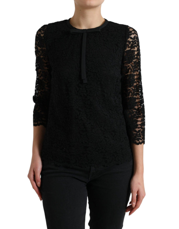 Dolce & Gabbana Black STAFF Blouse Floral Lace Nylon Top - Ellie Belle