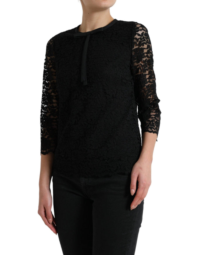 Dolce & Gabbana Black STAFF Blouse Floral Lace Nylon Top - Ellie Belle